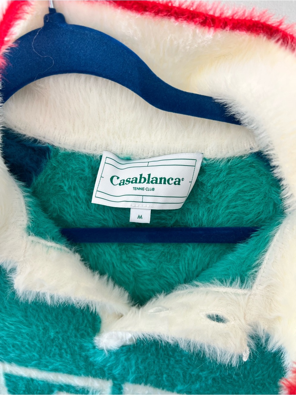 Casablanca authentic Teal and White Mohair-Blend Polo Sweater - Picture 3 of 7